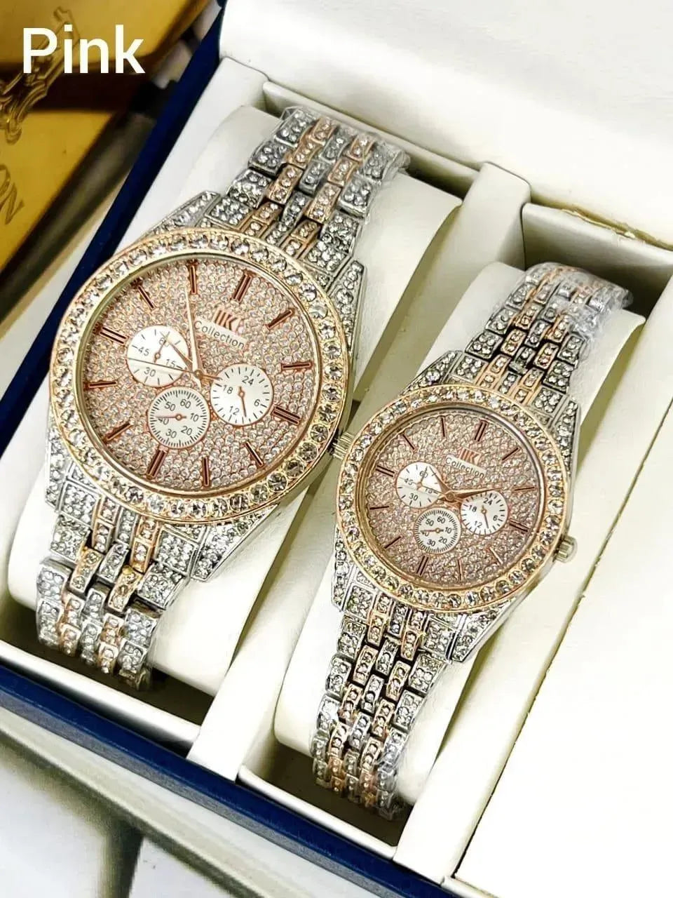 Men & Women Stainless Steel Diamond watches set-Elegant Couple Watches