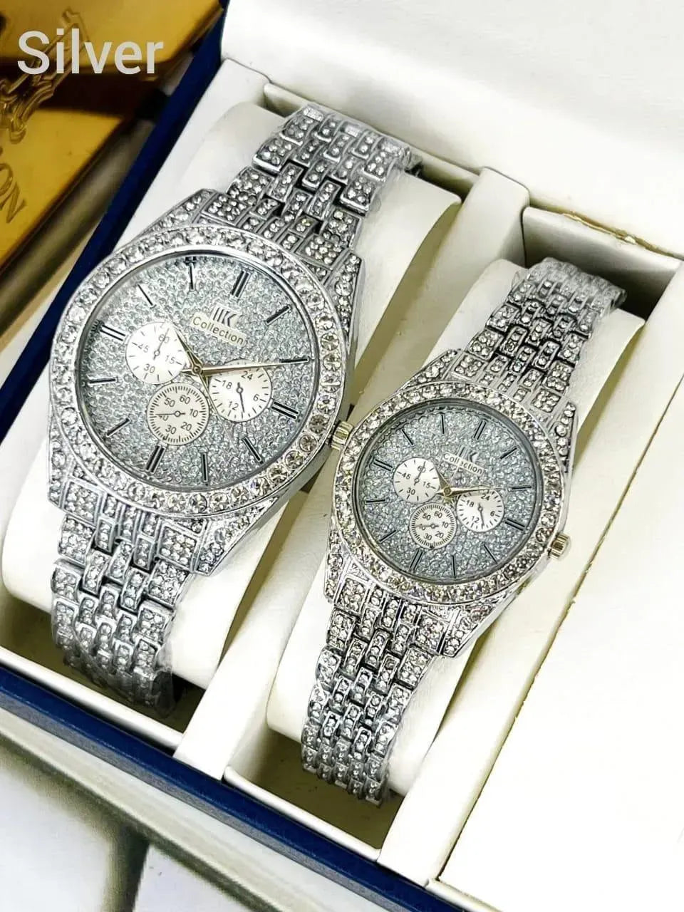 Men & Women Stainless Steel Diamond watches set-Elegant Couple Watches