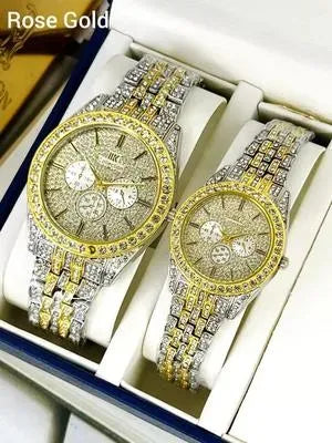 Men & Women Stainless Steel Diamond watches set-Elegant Couple Watches